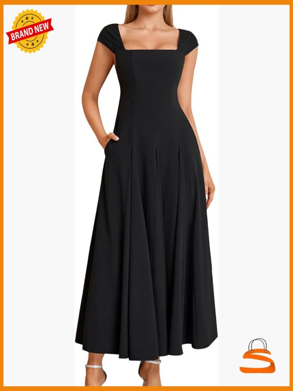 Women's Corset Maxi Dress Square Neck Lace Up A-Line Flowy Midi with Pockets